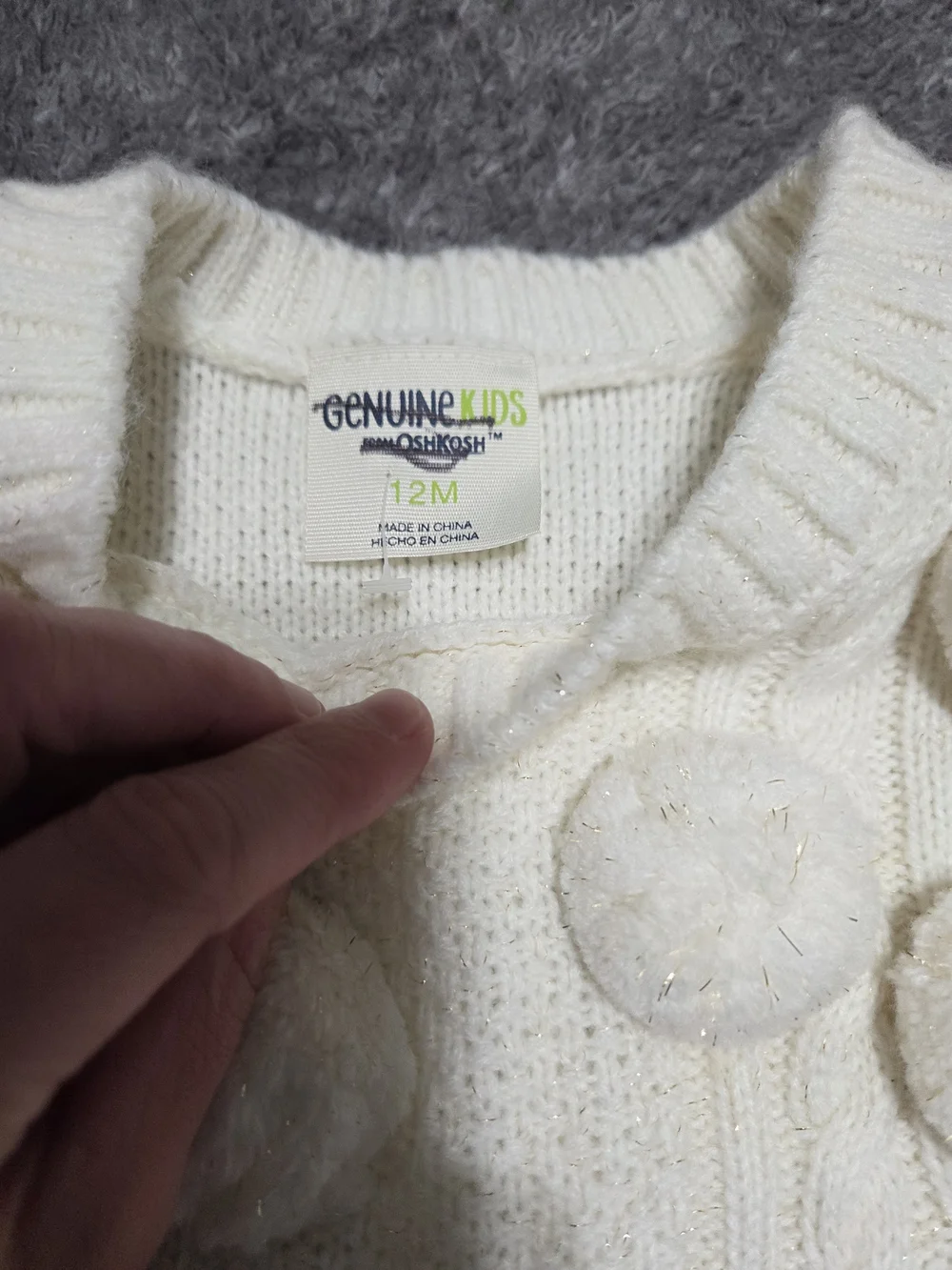 OshKosh B'gosh Cream Pom-Pom Cable Knit Sweater Top